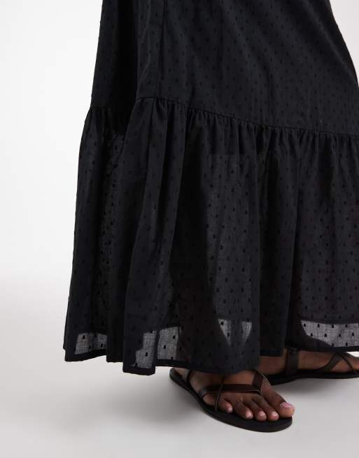 Vero Moda Tall - Sort maxinederdel i dobby-materiale med tekstur i boho-stil, 4 af 5