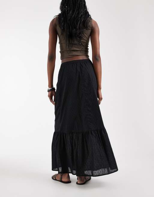Vero Moda Tall - Sort maxinederdel i dobby-materiale med tekstur i boho-stil, 5 af 5