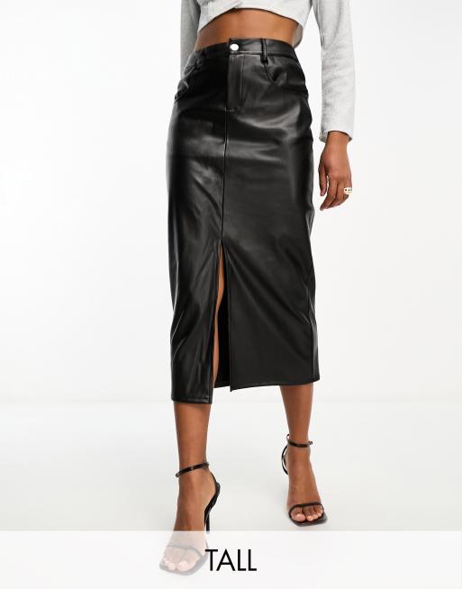 Vero Moda Tall - Sort midinederdel i læderlook
