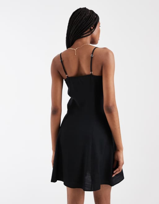 Vero Moda Tall - Sort mini-skaterkjole med cami-stropper og knapper foran, 2 af 4