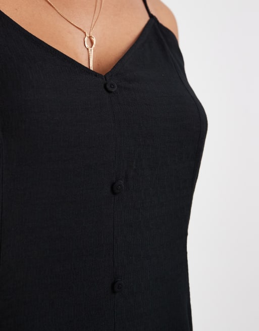Vero Moda Tall - Sort mini-skaterkjole med cami-stropper og knapper foran, 3 af 4