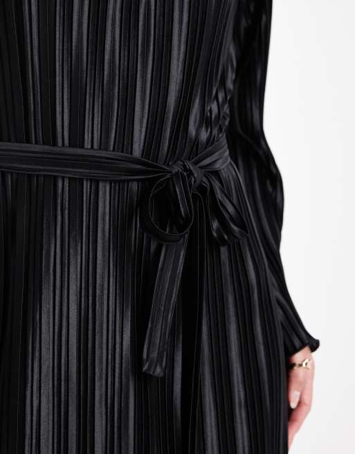 Vero Moda Tall - Sort minikjole i plissé med bindebånd i taljen, 3 af 4