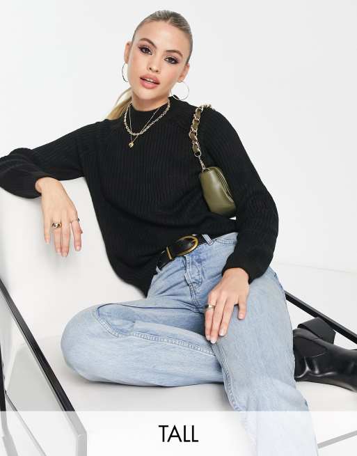 Vero Moda Tall - Sort trøje med høj hals i chunky strik