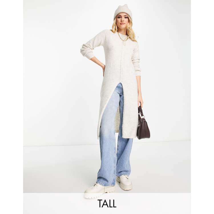 Vero Moda Tall split hem longline sweater in cream | ASOS