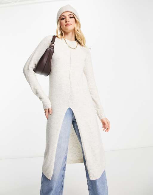 Vero Moda Tall split hem longline sweater in cream | ASOS