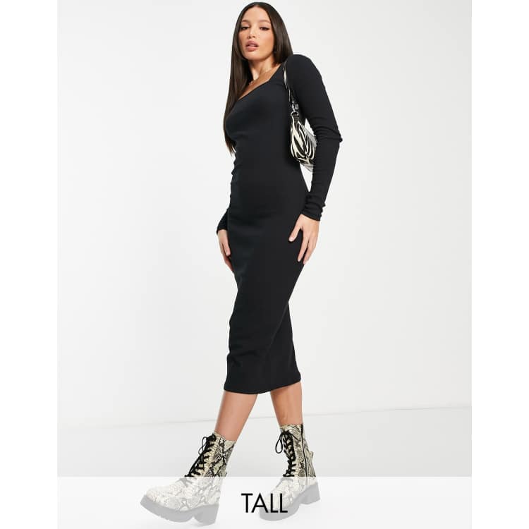 Vero Moda Tall square neck midi dress in black