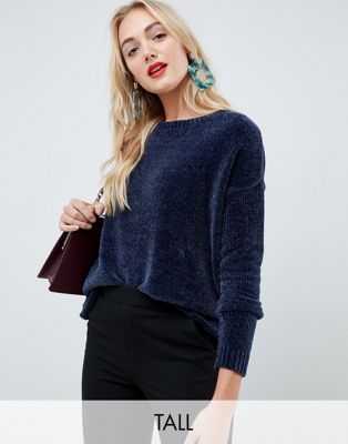 Vero Moda – Tall – Stickad tröja i chenille-Marinblå