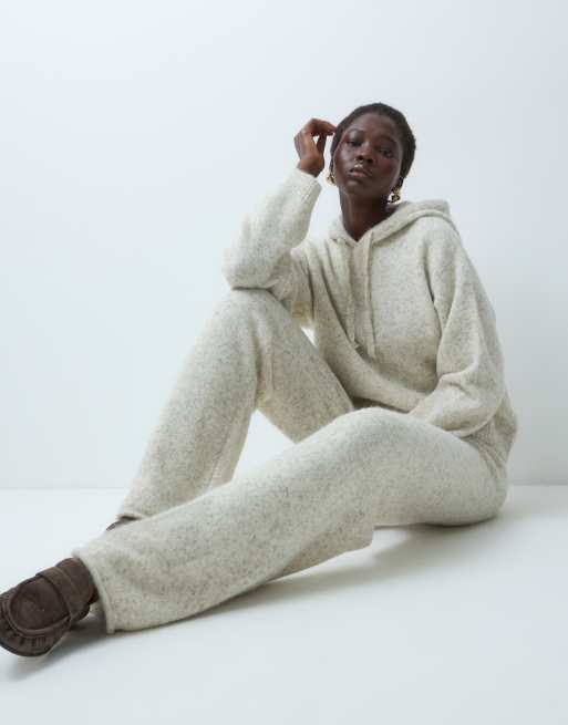 Vero Moda Tall stickat set med vida byxor i oatmeal, 3 av 5