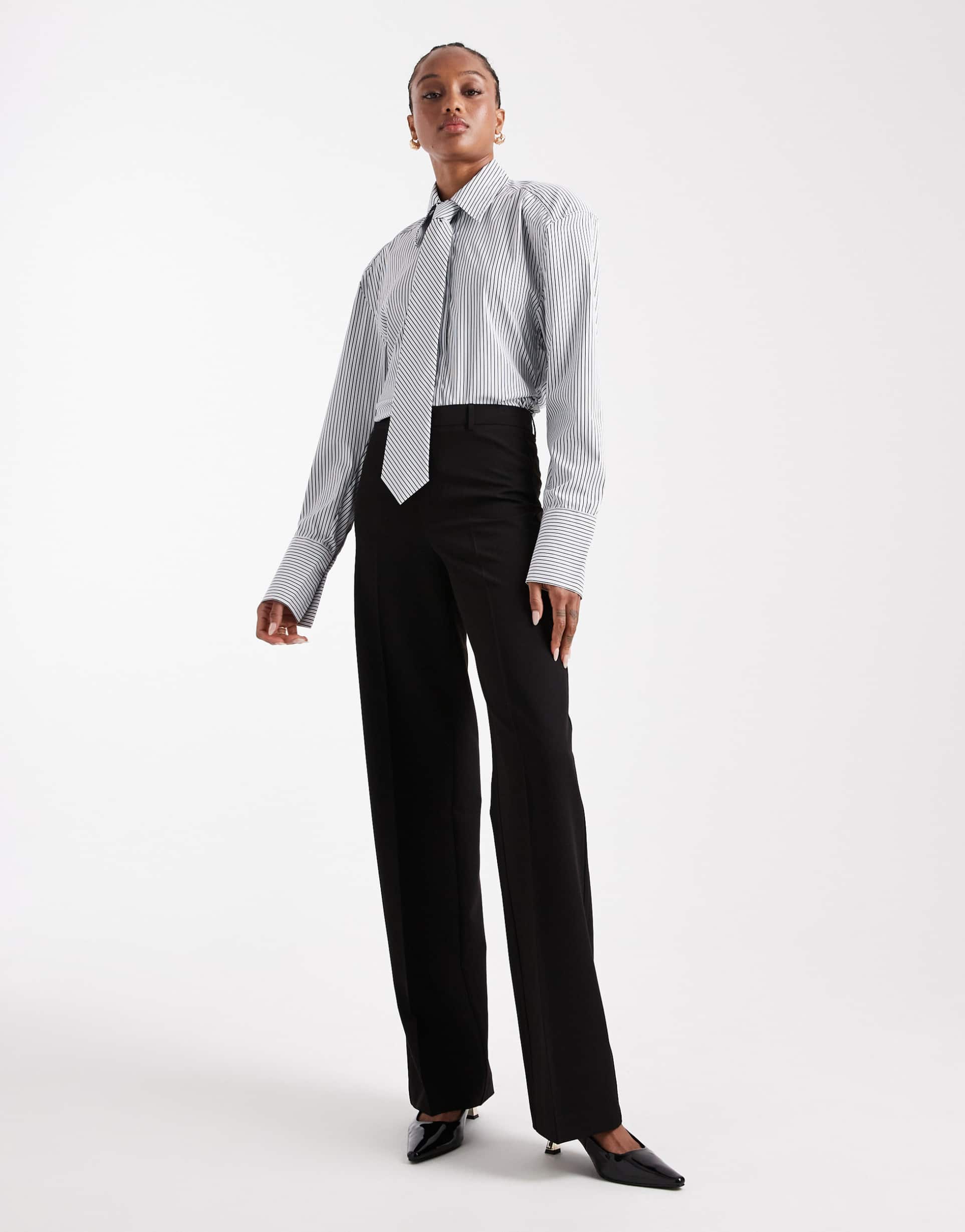 vero moda tall straight leg dress pants with creased front in black