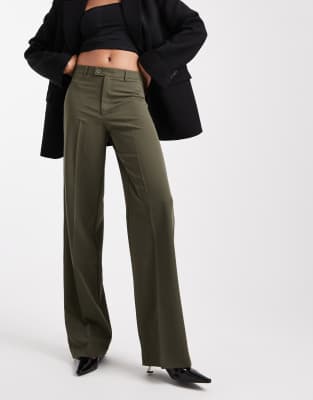 Vero Moda Tall Straight Leg Dress Pants With Creased Front In Green