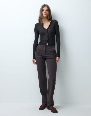 Vero Moda Tall Straight Leg Jersey Pants With Belt Loops In Brown