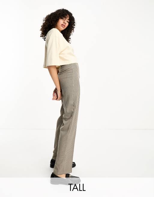 Vero Moda Tall straight tailored pants in brown check 