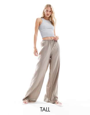 Vero Moda Tall - Strukturierte Hose in Taupe mit weitem Bein und Kordelzug in der Taille-Neutral