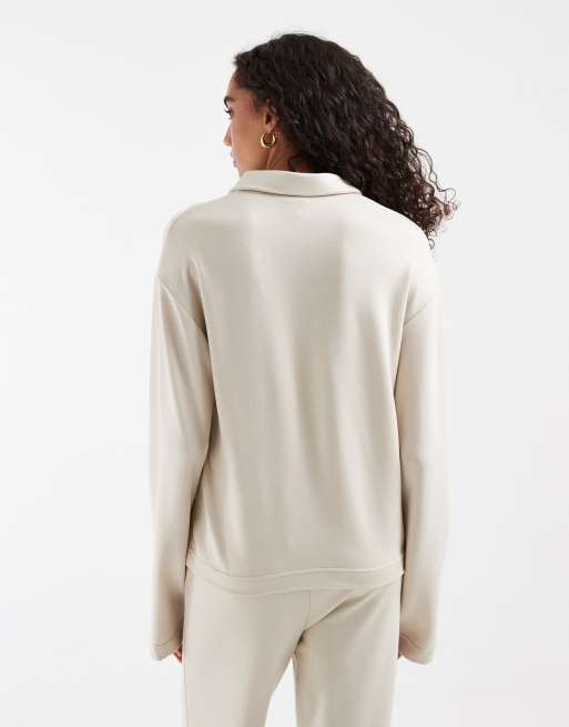 Vero Moda Tall super soft polo sweat top in cream (part of a set), 4 of 4