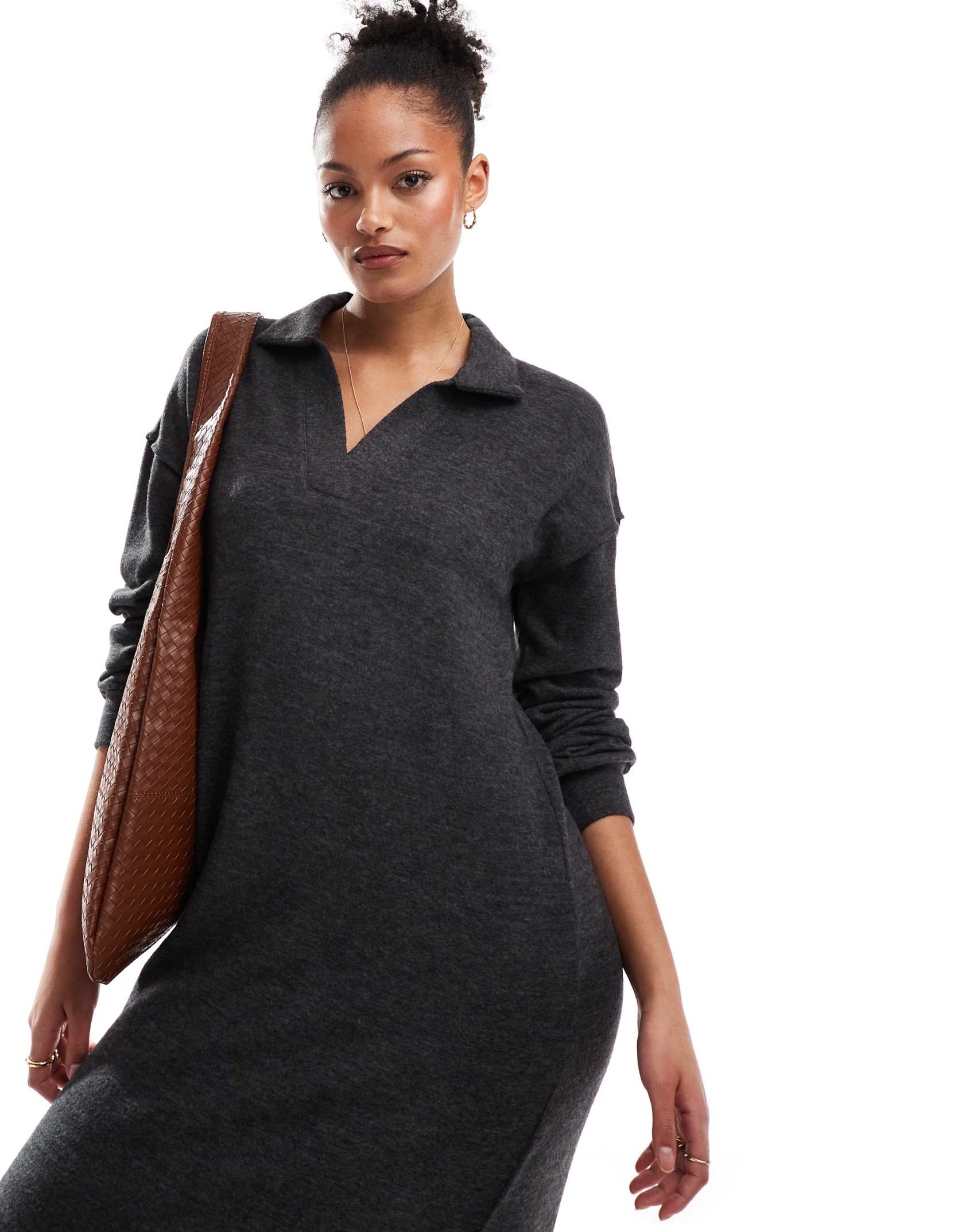 Vero Moda Tall supersoft polo neck ankle dress in black melange ASOS Price Checker