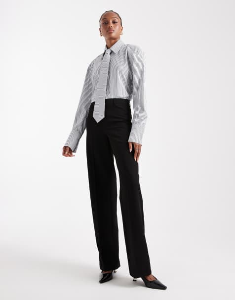 Vero Moda – Tall – Svarta raka finbyxor med veck framtill - view 1