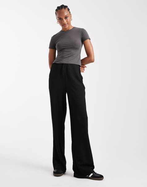 Vero Moda Tall – Svarta, strukturerade byxor i jersey och dra på-modell - view 1