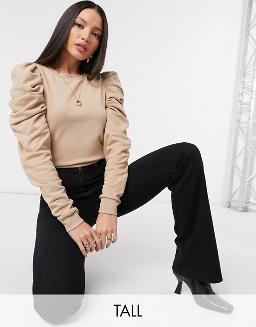 Vero Moda Tall sweat top with puff sleeves in beige