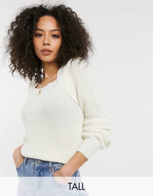 Vero Moda Tall sweater with square neck and volume sleeves in cream