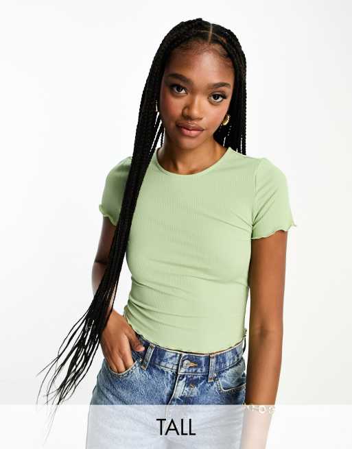 Vero Moda Tall - T-shirt avec bord ondulé - Vert sauge