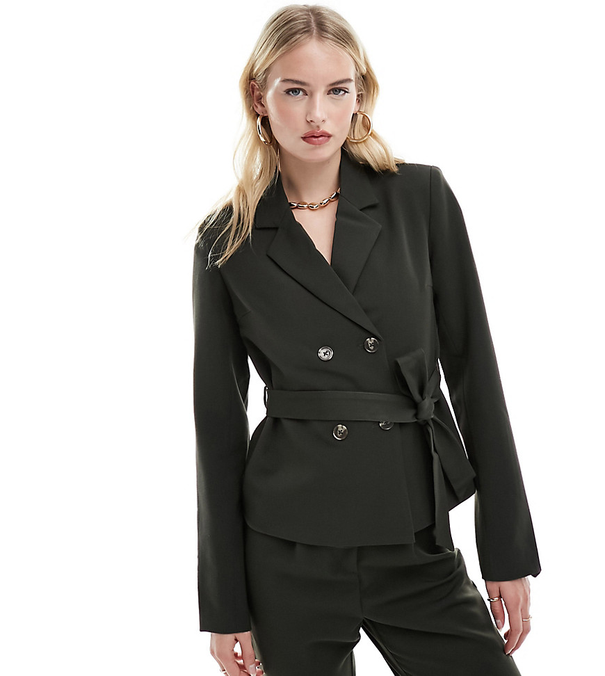 Vero Moda Tall Tailored Belted Jacket In Khaki - Part Of A Set-green