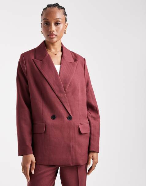 Vero Moda Tall tailored herringbone blazer in burgundy - part of a set - view 1