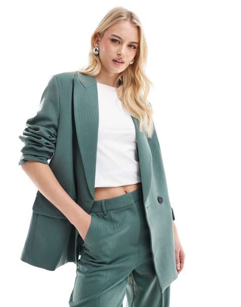 Vero Moda Tall tailored herringbone co-ord blazer in dark forest green - view 1