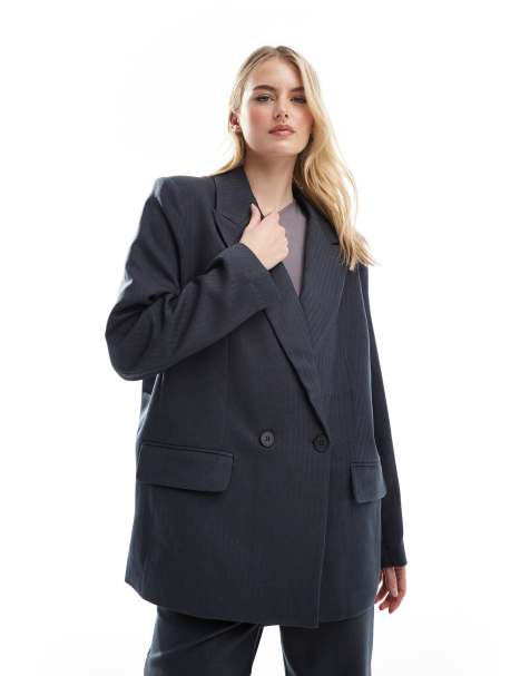 Vero Moda Tall tailored herringbone co-ord blazer in dark grey melange - view 1