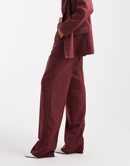 Vero Moda Tall tailored herringbone wide leg co-ord trousers in burgundy, 2 of 5