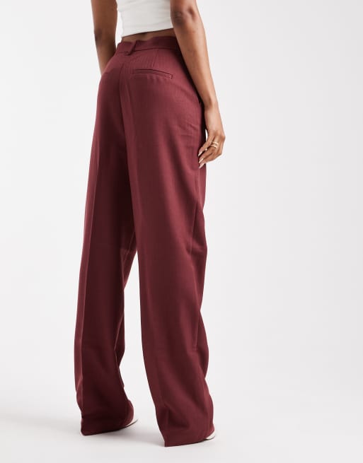 Vero Moda Tall tailored herringbone wide leg co-ord trousers in burgundy, 4 of 5