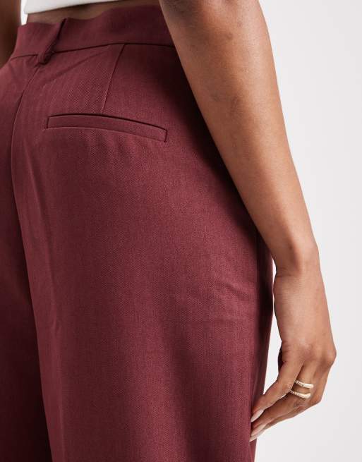 Vero Moda Tall tailored herringbone wide leg co-ord trousers in burgundy, 5 of 5