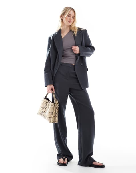 Vero Moda Tall tailored herringbone wide leg co-ord trousers in dark grey melange - view 1