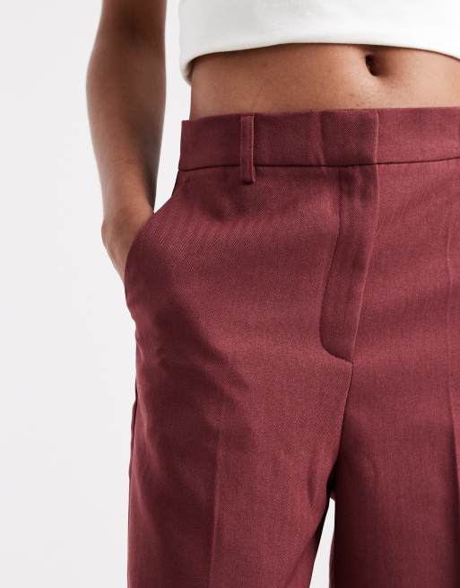Vero Moda Tall tailored herringbone wide leg pants in burgundy - part of a set, 3 of 5