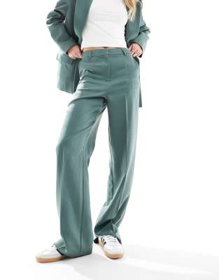 Vero Moda Tall Tailored Herringbone Wide Leg Pants In Green