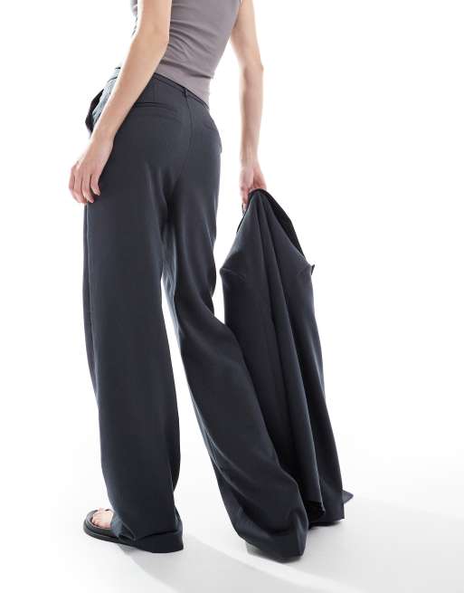 Vero Moda Tall tailored herringbone wide leg pants in dark gray melange - part of a set, 2 of 5