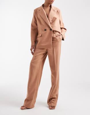 Vero Moda Tall Tailored Herringbone Wide Leg Pants In Brown