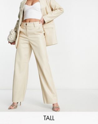 Vero Moda Tall tailored leather look suit trousers co-ord in cream