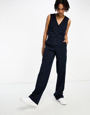 Vero Moda Tall tailored pinstripe wide leg trouser co-ord in navy - ASOS Price Checker