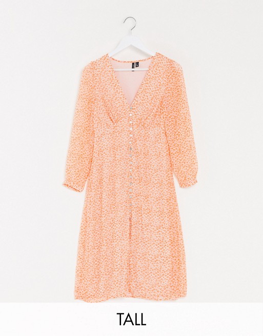 Vero Moda Tall tea dress with button detail in orange ditsy floral