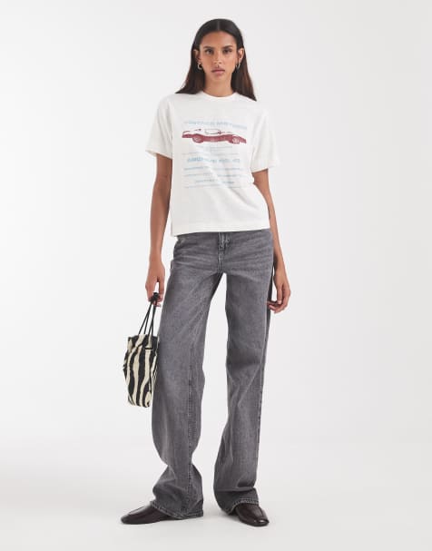 Vero Moda Tall Tessa jean large taille haute gris moyen - view 1