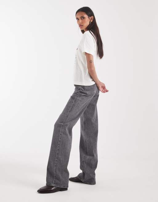 Vero Moda Tall Tessa jean large taille haute gris moyen, 2 de 5
