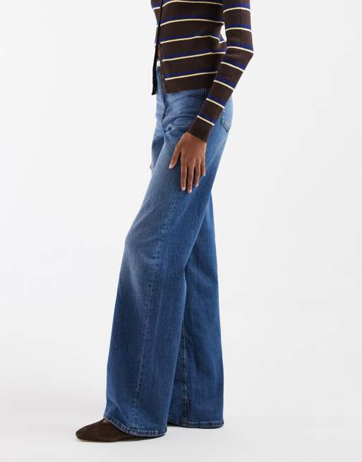 Vero Moda Tall Tessa jeans a vita alta a gamba larga in blu medio slavato, 2 di 5