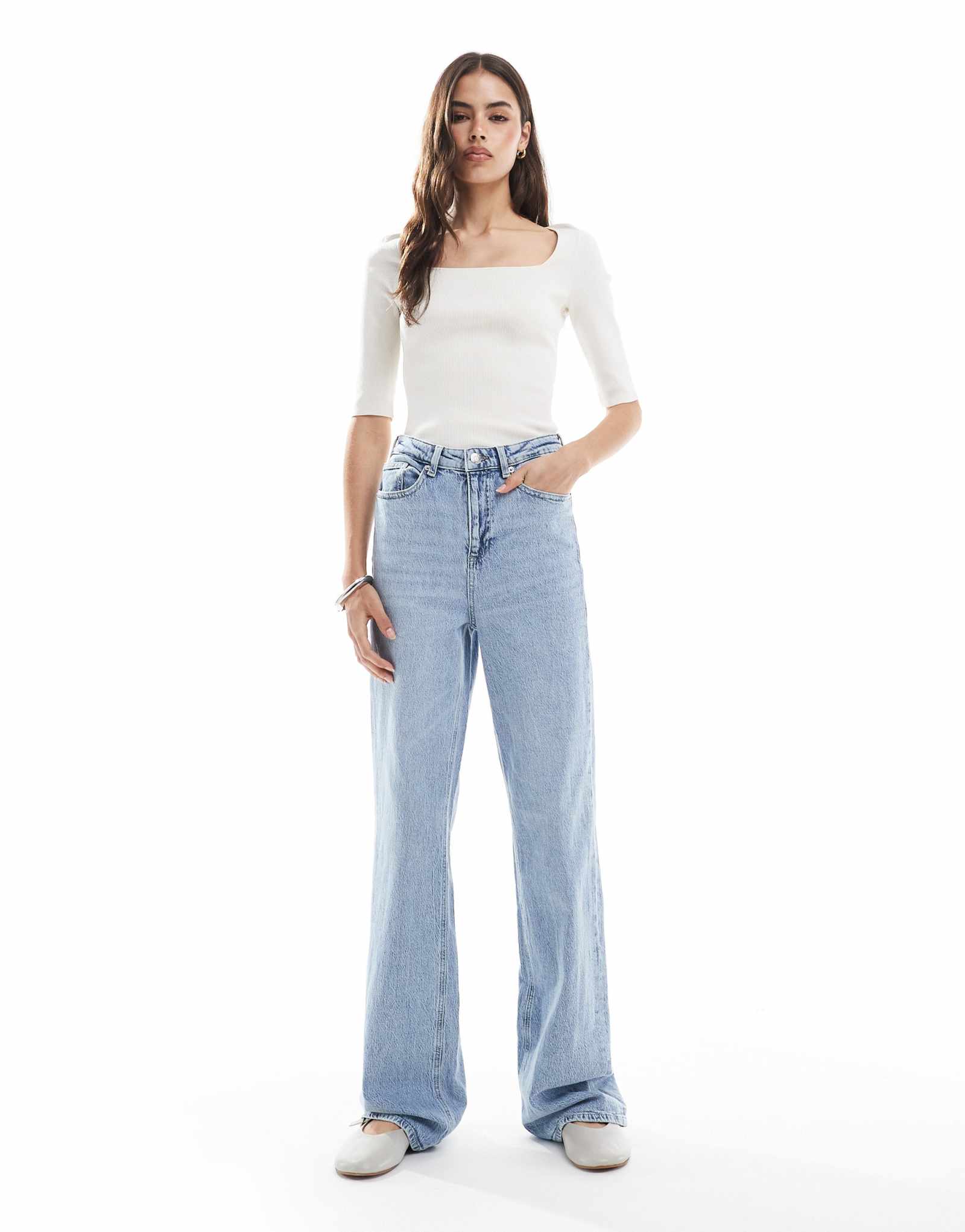 Джинсы Vero Moda Tall Tessa с широкими штанинами светло-голубого цвета