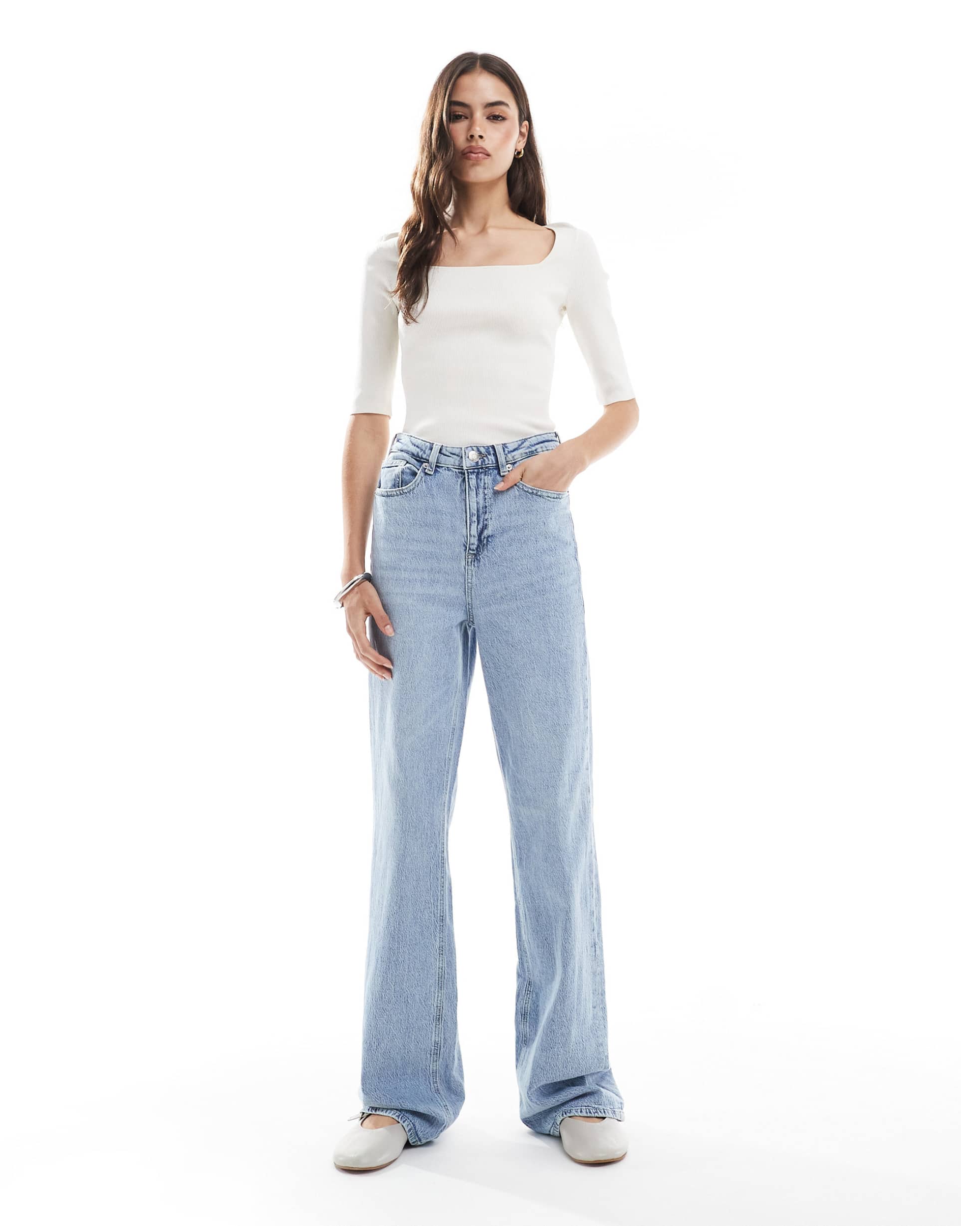 vero moda tall tessa wide leg jeans in light blue wash