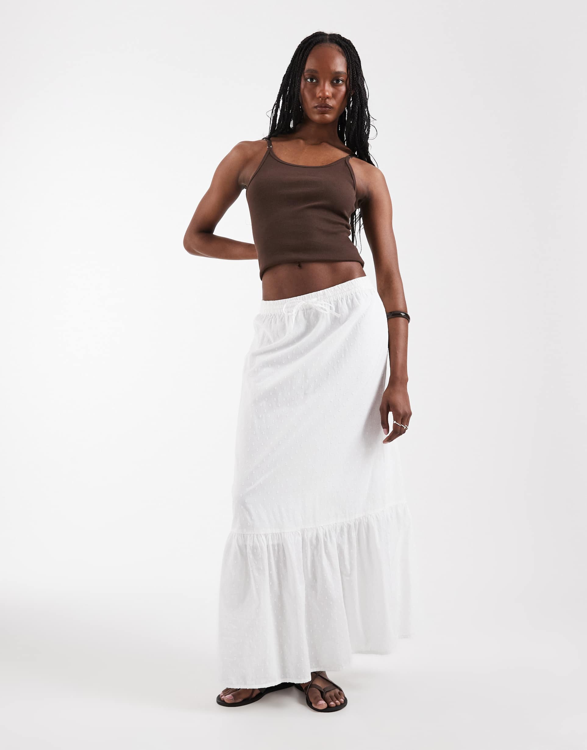 vero moda tall textured boho maxi skirt in white