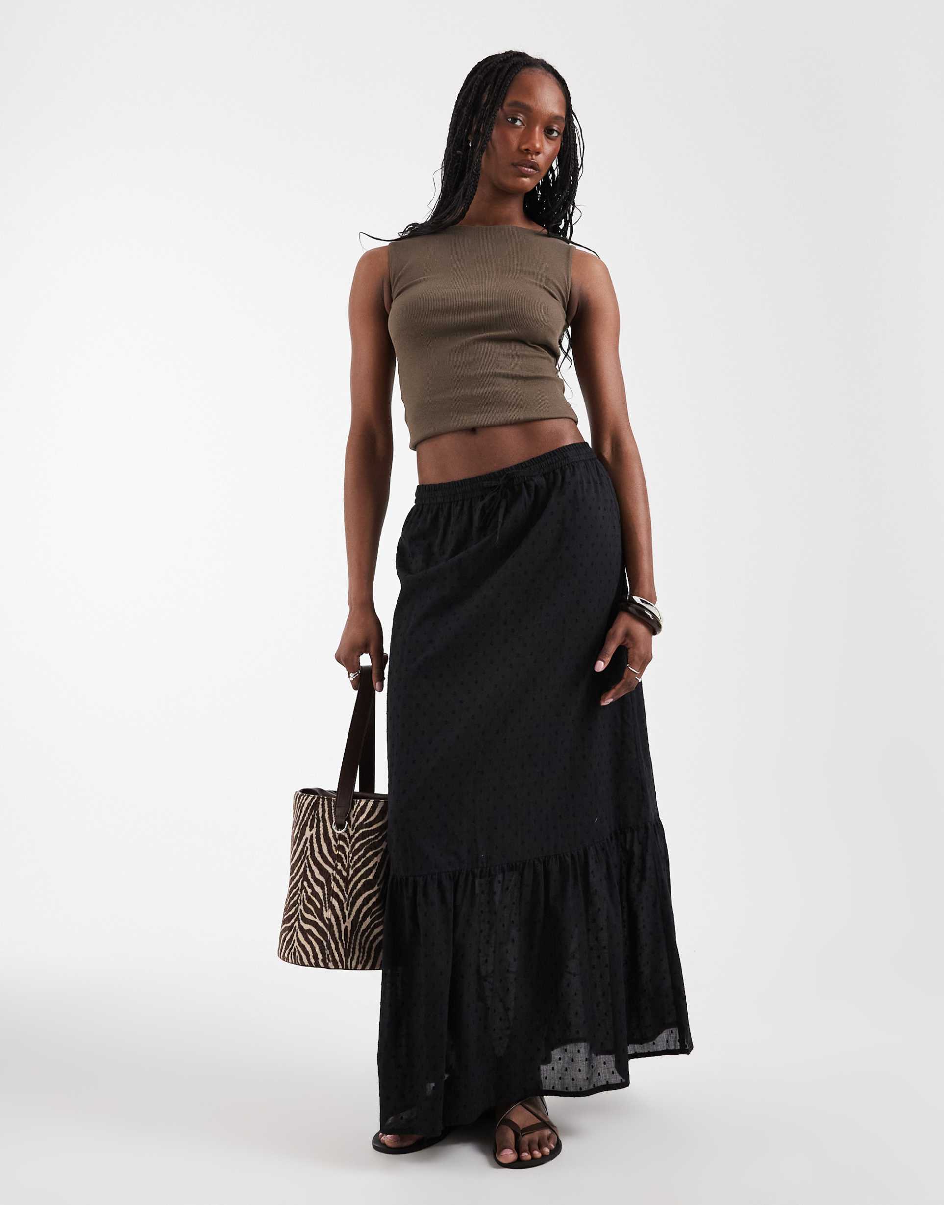 vero moda tall textured boho midaxi skirt in black