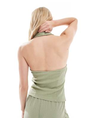 Shop Vero Moda Tall Textured Jersey Halter Top In Green