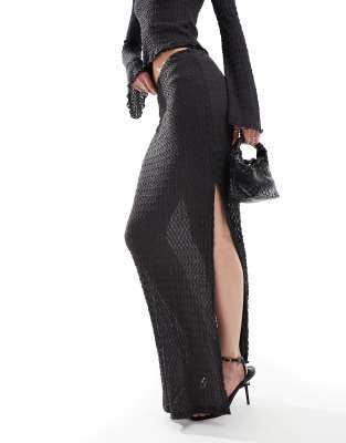 Vero Moda Tall Textured Jersey Maxi Skirt In Asphalt Gray - Part Of A Set