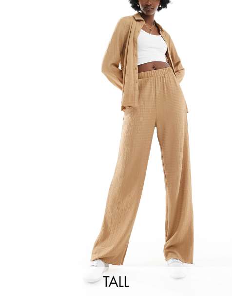 Tall Cream Low Rise Textured Straight Leg Pants