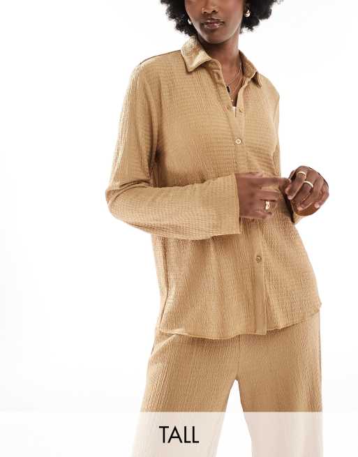 Vero Moda Tall textured jersey shirt in beige - part of a set